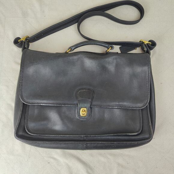 Vintage Coach Briefcase Black Leather Swivel Lock Shoulder Strap Laptop Bag - Picture 1 of 16